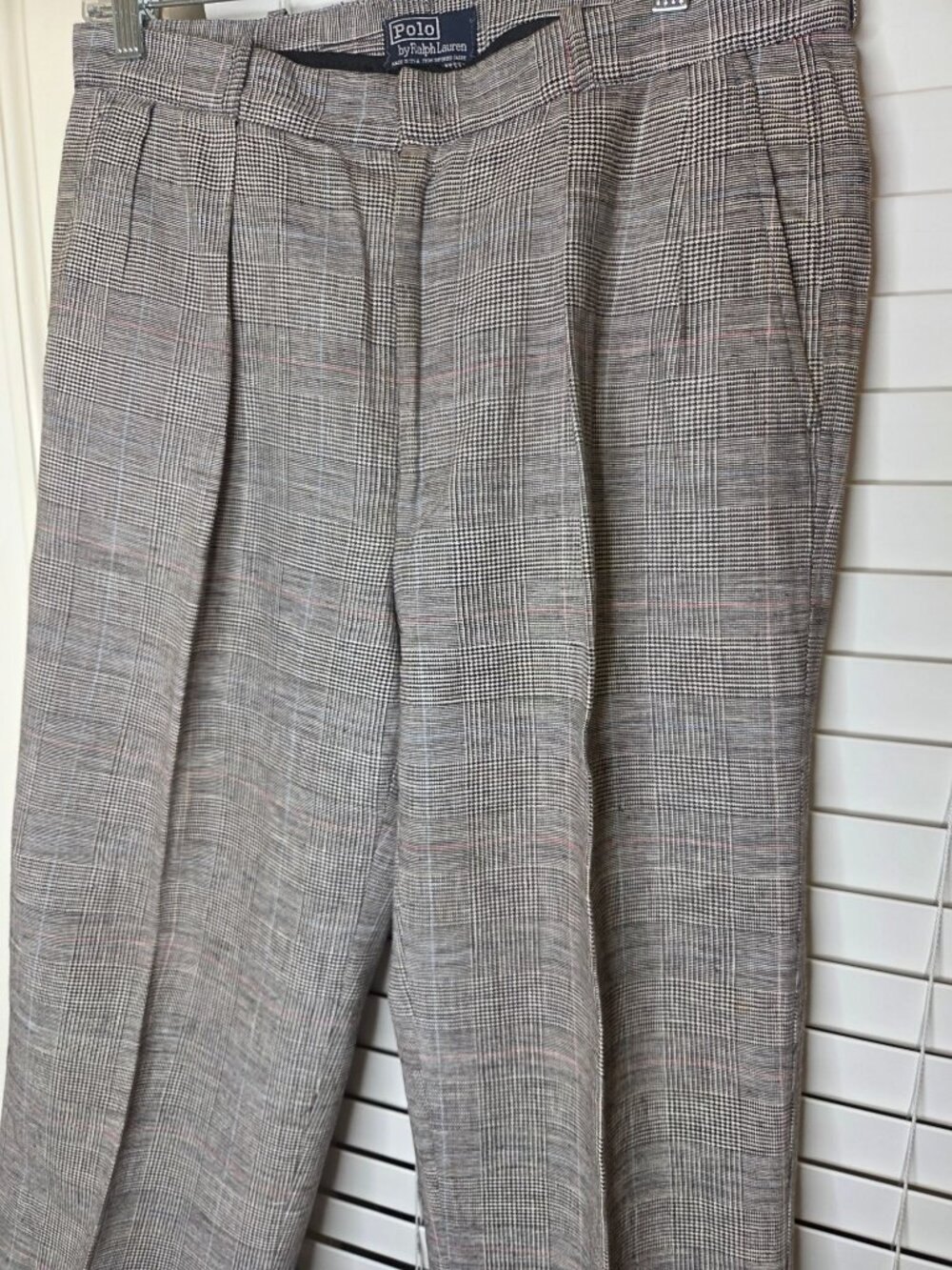 VTG Polo Ralph Lauren Mens Plaid Pants Pleated Blend Dress 34 x36 USA Made - Picture 2 of 7